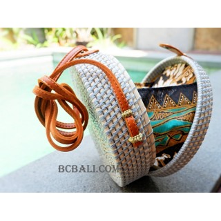 sling leather bags circle bali rattan grey color